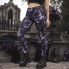 Legging Rosas Góticas Roxas do Cemitério Floral
