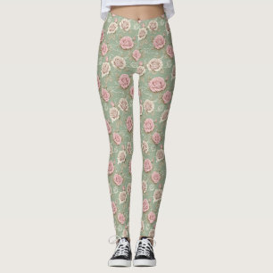 Legging Rosas Inspiradas no Art Nouveau em Tons de Rosa Em