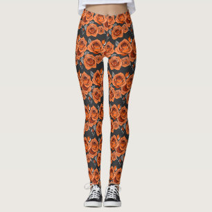 Legging Rosas Laranja Enferrujadas Quentes