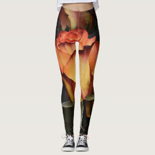 Legging Rosas laranja, vermelha e amarela