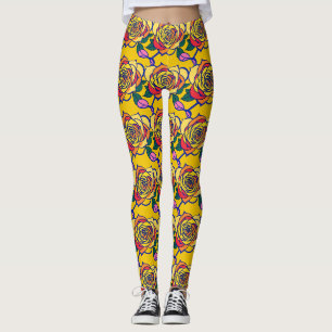 Legging Rosas Multicoloridas Em Um Estilo Pop Art