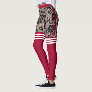 Legging Rosas Negras Faux Fishnet Com Meias Sobre O Joelho