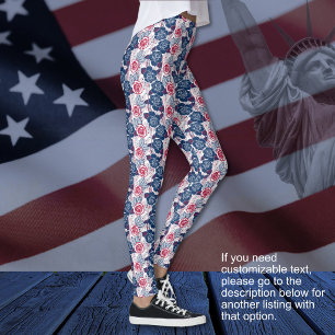 Legging Rosas Patrióticas estrelas - vermelho branco azul 