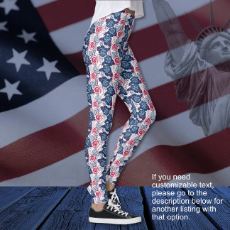 Legging Rosas Patrióticas estrelas - vermelho branco azul