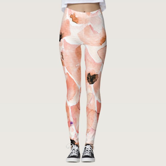 Legging Rosas, pedras e folhas, padrão de aquarela. (Frente)