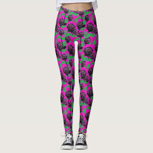 Legging Rosas Pretas Brilhantes Em Um Fundo Rosa Quente