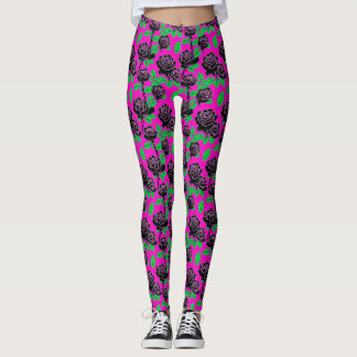 Legging Rosas Pretas Brilhantes Em Um Fundo Rosa Quente
