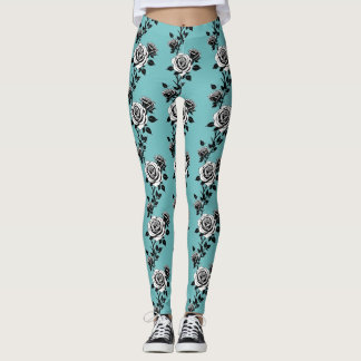 Legging Rosas Pretas e Brancas Ilustradas