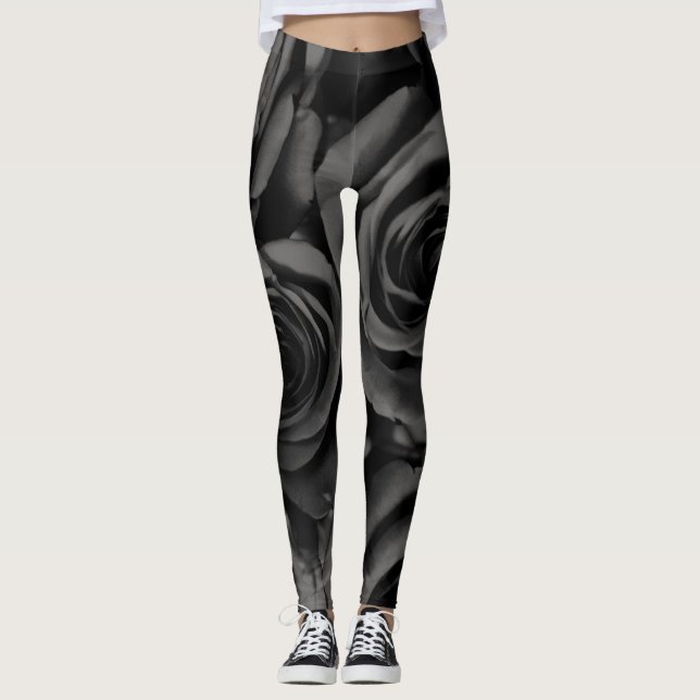 Legging Rosas Preto e Cinza Escuro Moda Chic (Frente)