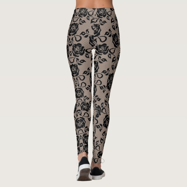 Legging Rosas Pretos Escuros Lace Legenda da Rede de Pesca (Verso)