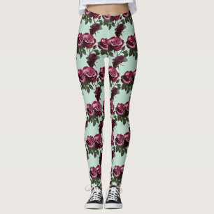Legging Rosas Ricas Roxas E Vermelhas Profundas Em Um Verd