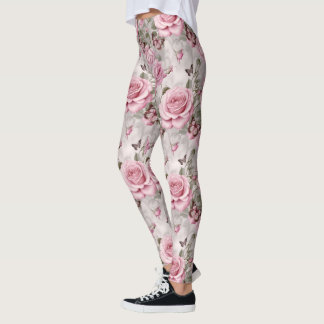 Legging Rosas rosa e Borboletas Aquarela
