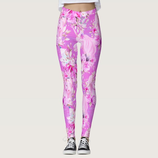 Legging Rosas rosa e Unicórnios (Frente)