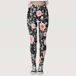 Legging Rosas Rosa em Preto