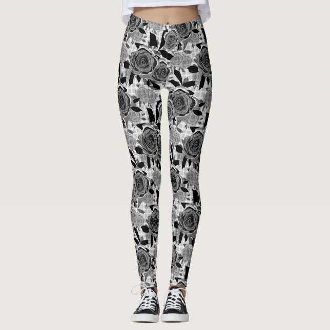 Legging Rosas, rosas, preto e cinza, pretos (Frente)