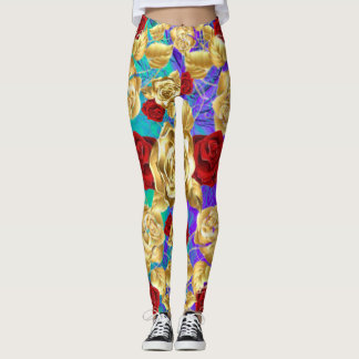 Legging Rosas São Vermelhas Rosas São Douradas Roxo Azul C