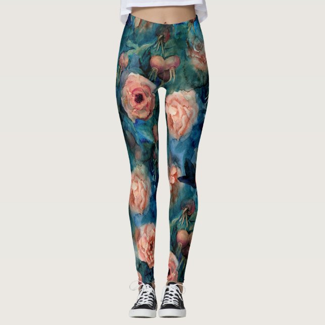 Legging Rosas Sensível Padrão Sem Costura (Frente)