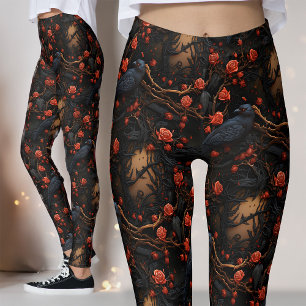 Legging Rosas vermelhas e Alternativo Gótico Ravens Floral