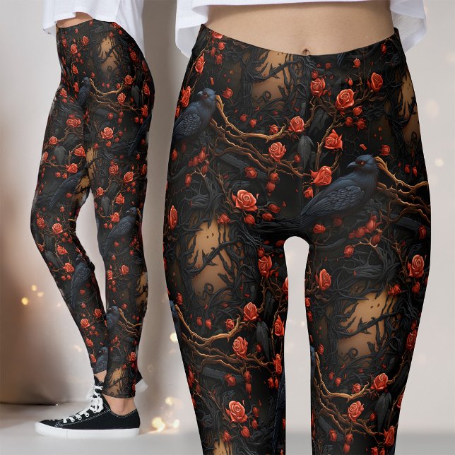 Legging Rosas vermelhas e Alternativo Gótico Ravens Floral (Criador carregado)