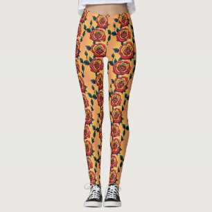 Legging Rosas Vermelhas E Amarelas