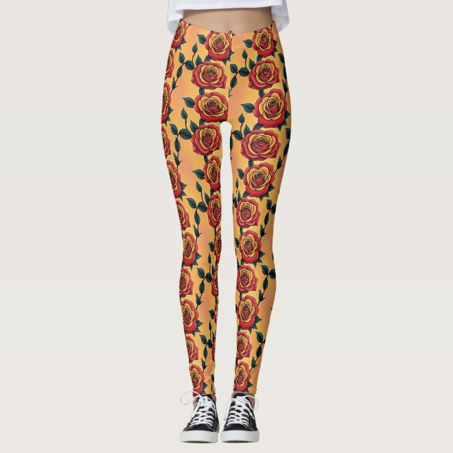 Legging Rosas Vermelhas E Amarelas (Frente)
