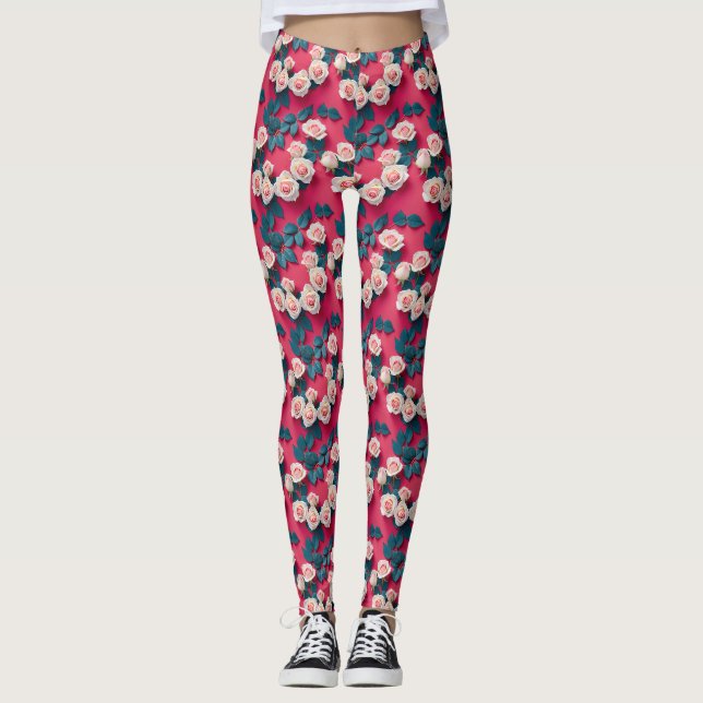 Legging Rosas Vermelhas E Brancas (Frente)