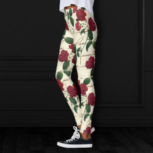 Legging Rosas vermelhas e manuscrito clássico