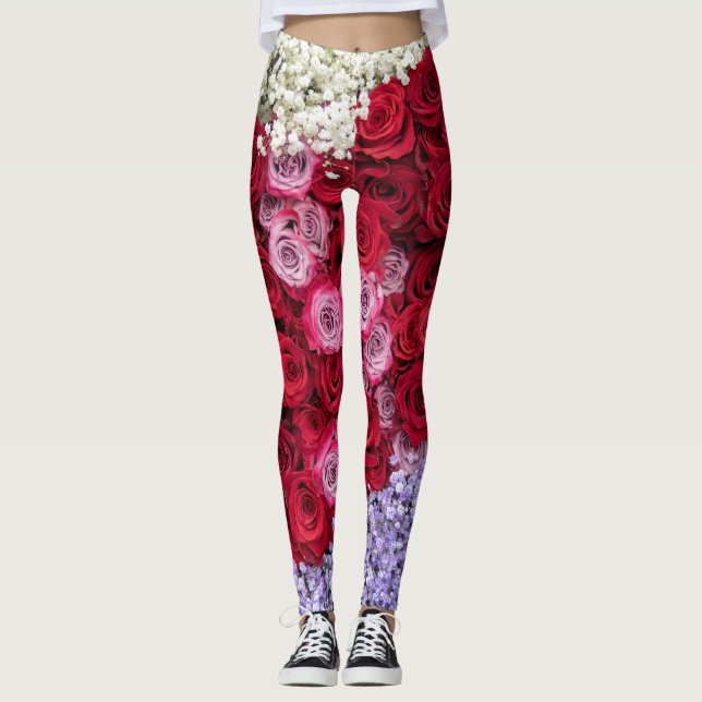 Legging Rosas Vermelhas e Rosas com Gipsófila Colorida (Frente)