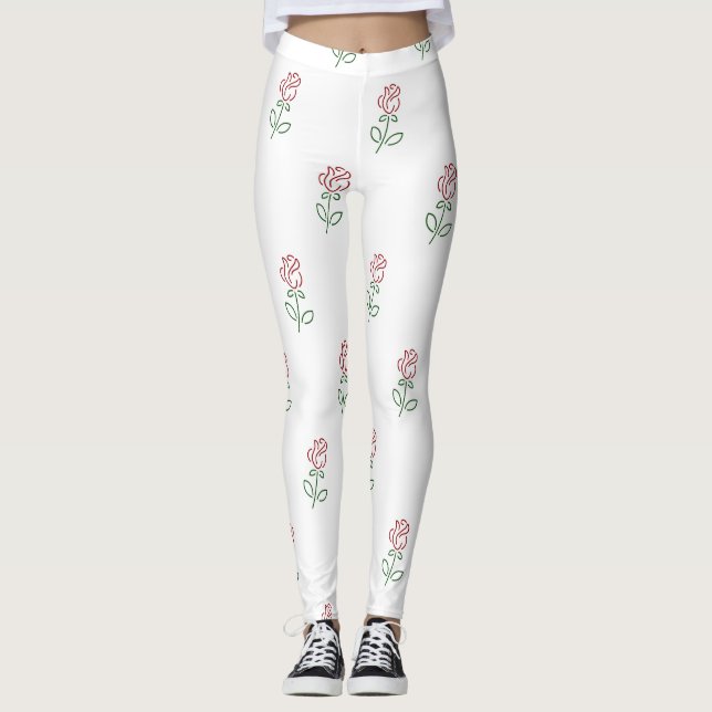 Legging Rosas Vermelhas, Padrão de Rosas, Flores (Frente)