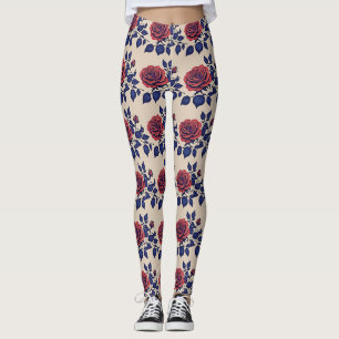 Legging Rosas Vermelhas Pintadas à Mão em Negrito