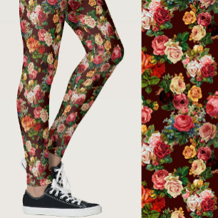 Legging Rosas vintage florais rosa e burgundy estampado