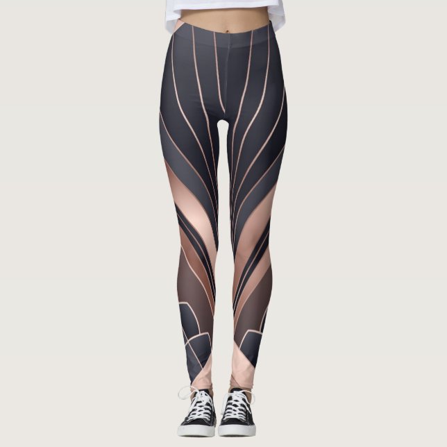 Legging Rose Gold Navy Geometric Fan Neo Deco Art (Frente)