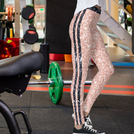 Legging Rose Golden Black Shiny Glitter Pattern Stripes