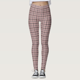 Legging Rose Pink Black Plaid Classic Pattern
