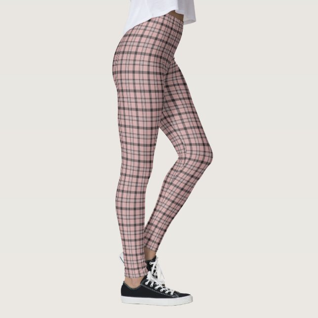 Legging Rose Pink Black Plaid Classic Pattern (Direita)