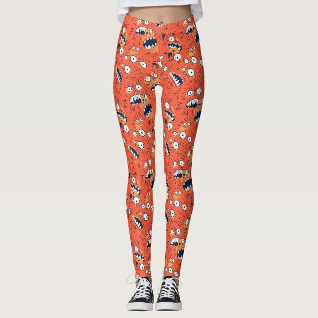 Legging Rosto de monstro laranja engraçado gritando  (Frente)
