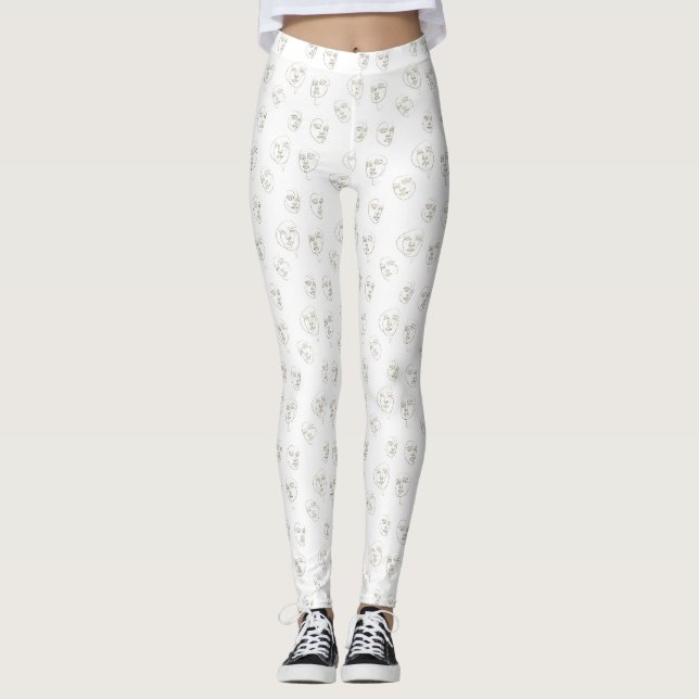 Legging Rosto Feminino Mínimo Padrão de Linha (1) (Frente)