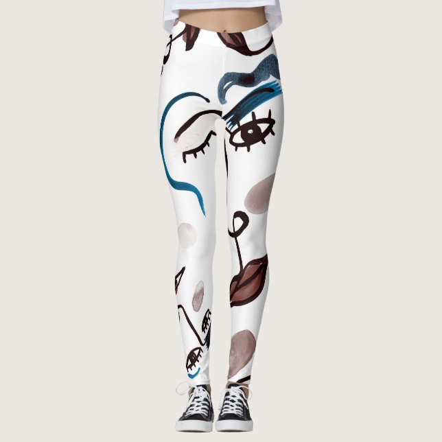 Legging Rostos de pop: abstrato de aquarela. (Frente)
