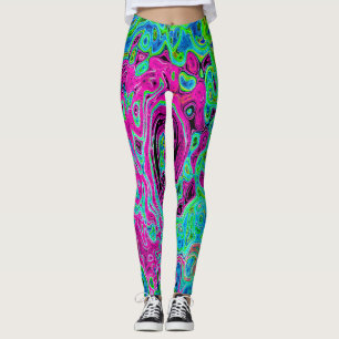Legging Roteamento Retro do Abstrato, Cor-de-rosa-quente e