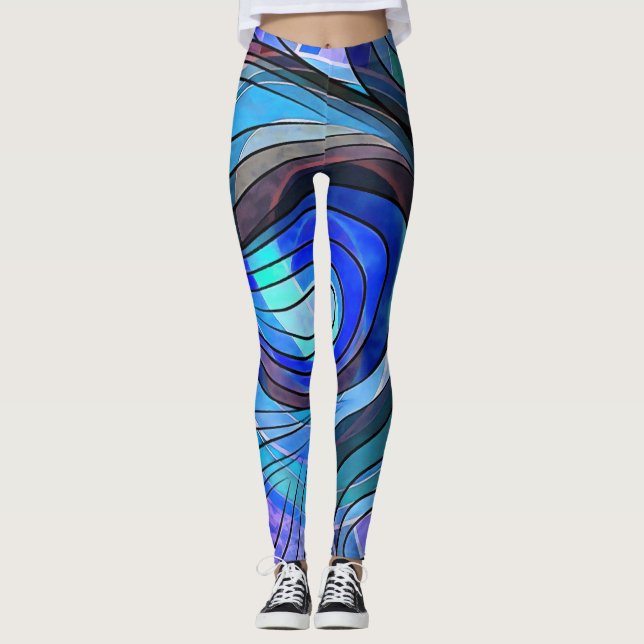 Legging Rótulo Real Azul e Aqua com Linhas Pretas (Frente)