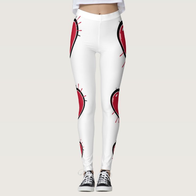 Legging Roupa de ginásio com coração vermelho sexy (Frente)