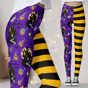 Legging Roupa do Dia das Bruxas de Roxo Amarelo Negro