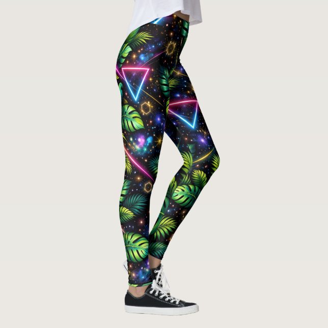 Legging Roupas Ativas da Galáxia Neon da Selva Cósmica (Direita)
