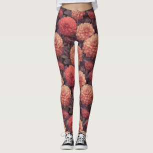 Legging Roupas Ativas para Mulheres Pêssego Dahlias Pétala