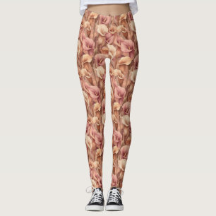 Legging Roupas de Academia Pêssego Lírios Calla Flor Prese