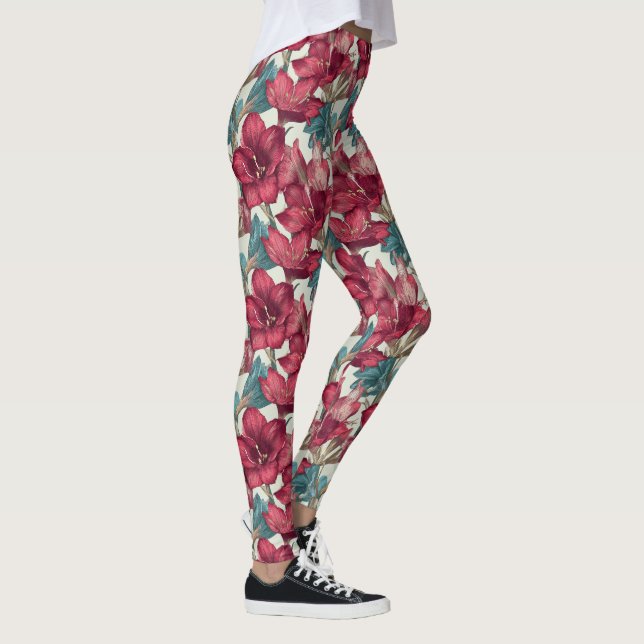 Legging Roupas de ginásio azul verde presente de amarílis  (Direita)