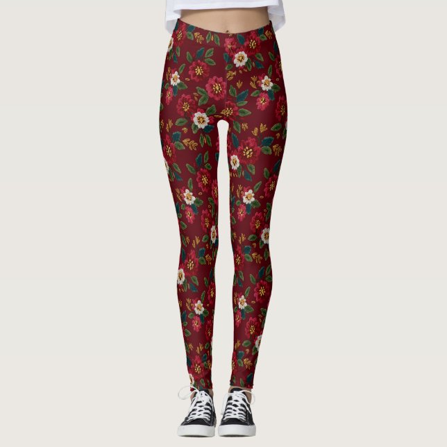 Legging Roupas de ginásio femininas inspiradas em flores p (Frente)