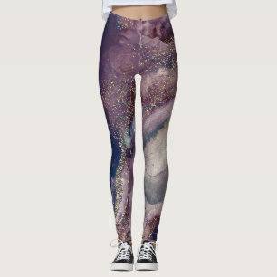 Legging Roxo Azul Aquarela Cósmo Galáxia Brilho