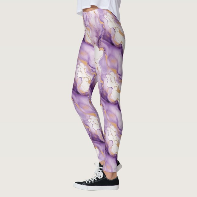 Legging Roxo Branco Dourado Abstrato (Esquerda)