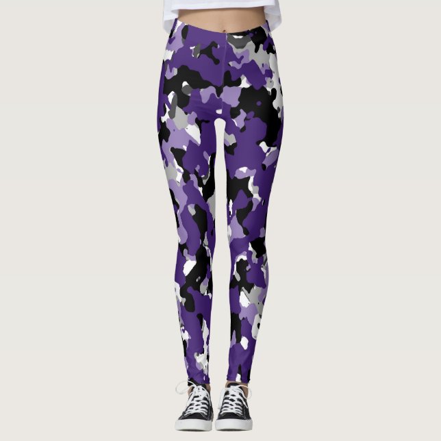 Legging Roxo Cinza Preto Branco Camuflagem Estampa Camufla (Frente)